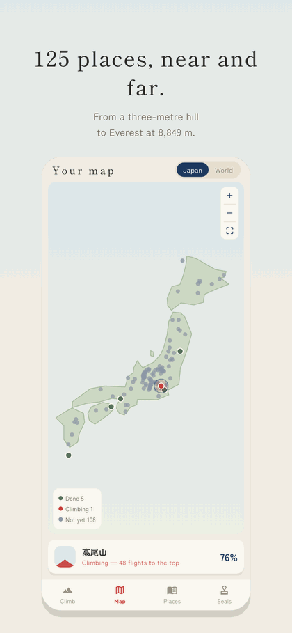 Map with pins across Japan and the world